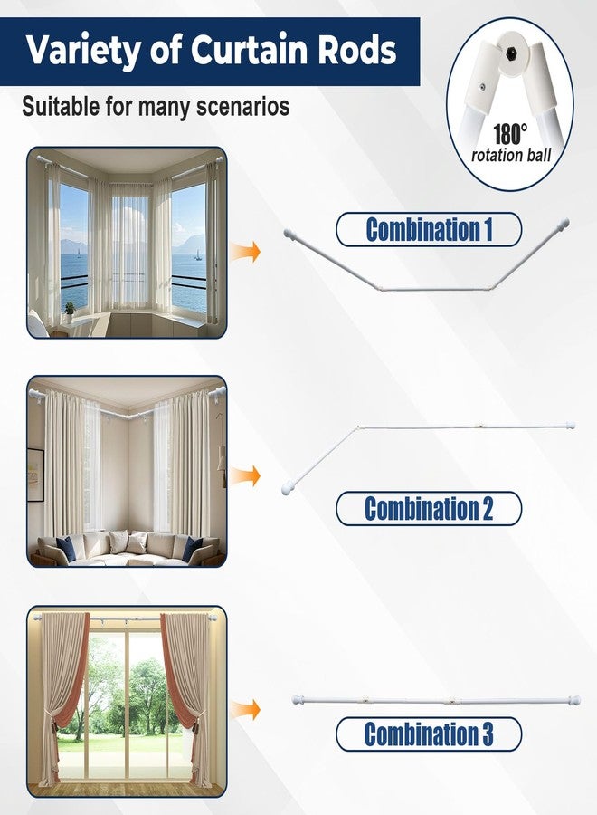 EUIJOIP Foldable Industrial U Shape Curtain Rod 1" Rust-Proof Metal - 3 Sides Adjustable Rod for Corner Windows 15-53 Inch Side Rods 25-78 Inch Center Rods | 10-Year Warranty (White) - Image 3